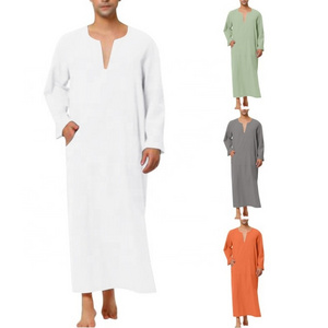 Cotton Men Islamic Arabic Robe Kaftan Muslim Clothing Men's Saudi Abaya Robes Fashion Dubai Mens Jubba Thobe