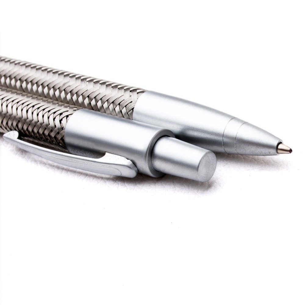 factory click ballpoint pens stainless steel wire braid metal luxury gift pen