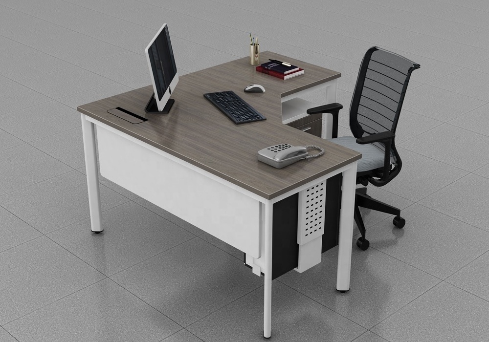 Vietnam Custom Home Office Furniture MFC Wooden Desktop Iron Leg Manager Table Industrial Boss Desk with CPU Shelf Mobile Drawer