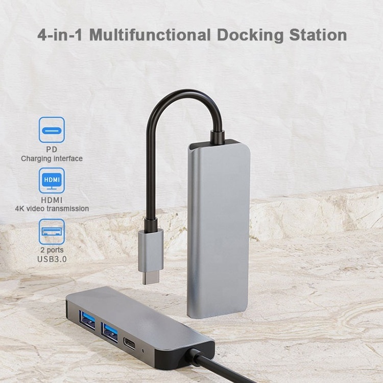 Vietnam Factory Universal Multifunctional 100W USB-C HDMI USB3.0 DP 4-in-1 Aluminum 4 in 1 USB Hub Docking Station up to 100 W