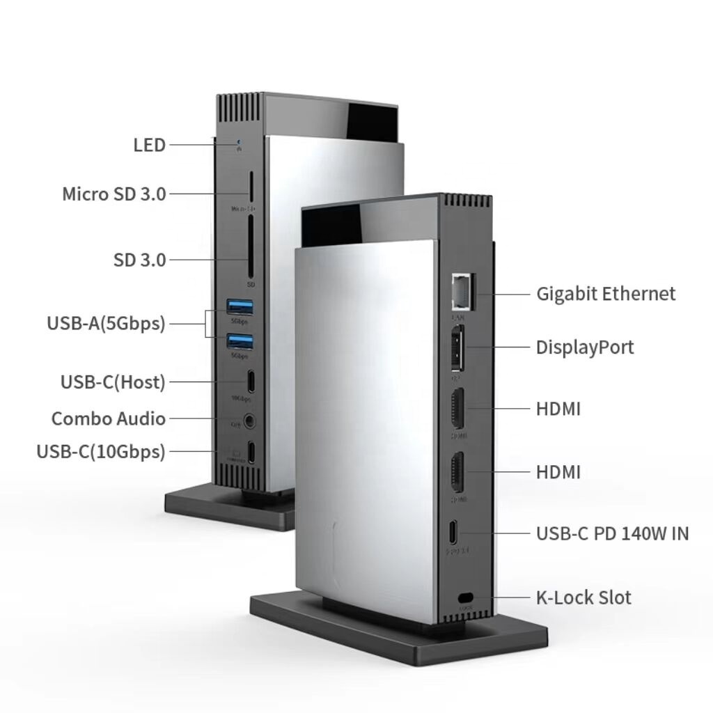 Vietnam Factory Custom USB-C PD3.1 2 HDMI 1 DP 11-in-1 MST Aluminum Docking Station with PD3.1 Power Delivery up to 140W