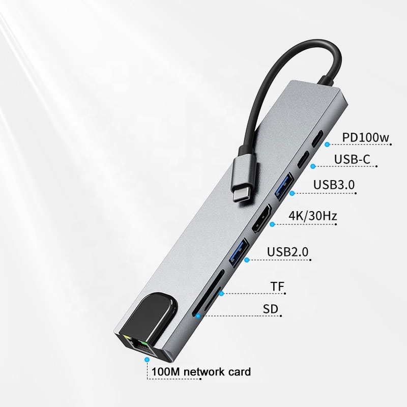 Universal Aluminum 100W USB-A USB-C PD HDMI Micro SD Card USB3.0 USB Hub Docking Station with PD Power Delivery up to 100W