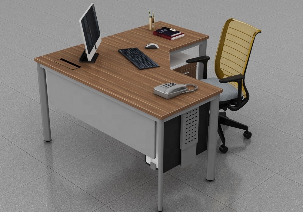 Vietnam Custom Home Office Furniture MFC Wooden Desktop Iron Leg Manager Table Industrial Boss Desk with CPU Shelf Mobile Drawer