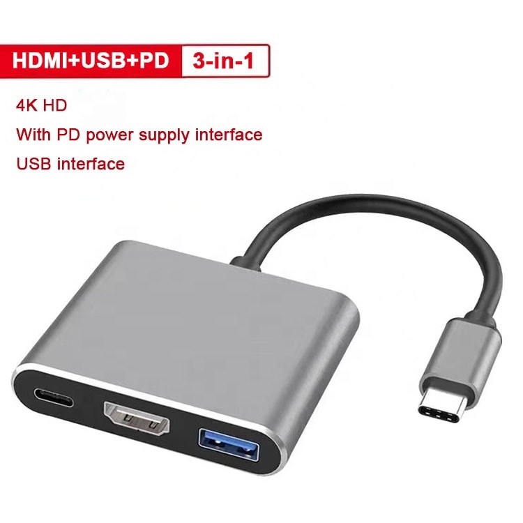 Universal Multi-Functional Laptop 3 in 1 Hub USB-C Type-C HDMI Ports USB3.0 Charging Docking Station USB C with PD Fast Charging