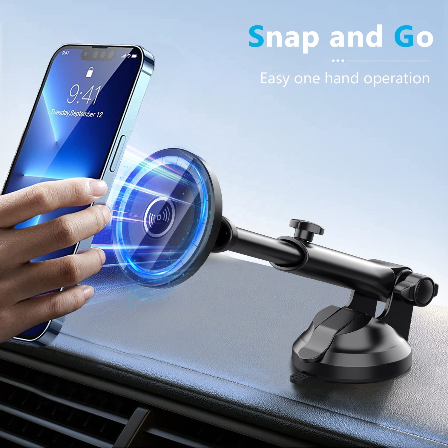 360 Degree Rotation 2-in-1 Magnetic Car Phone Mount Dashboard Windshield Universal Magsafe Phone Holder Work for iPhone