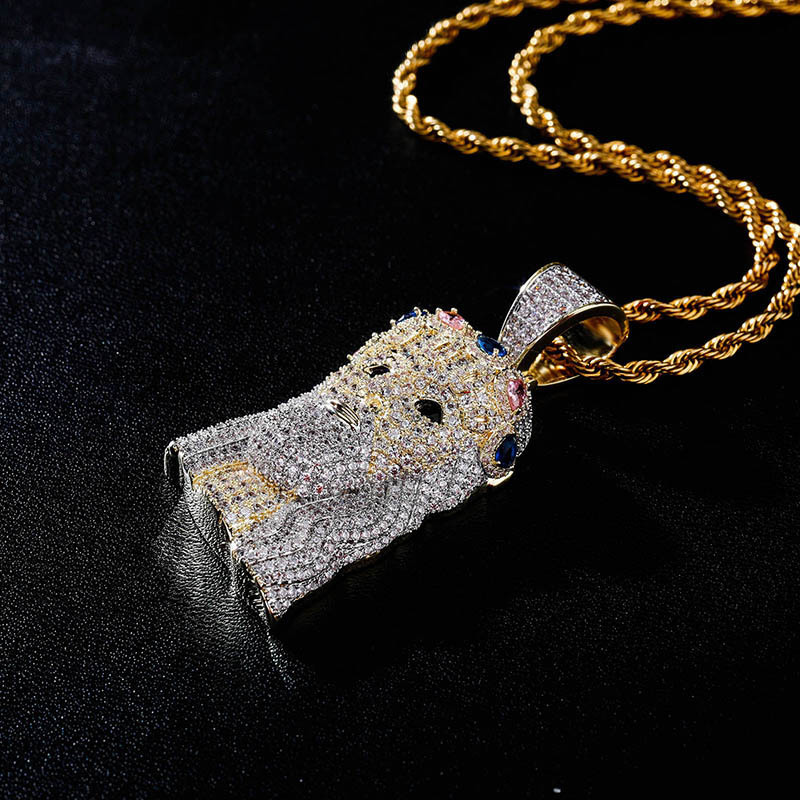 Fashion Hip Hop Copper Zircon Jesus Pendant With Twist Chain Necklace