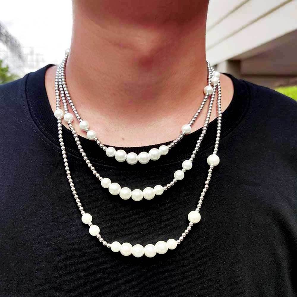 Fashion jewelry wholesale in bulk for men's and women stainless steel jewellery beaded chain glass pearl necklace