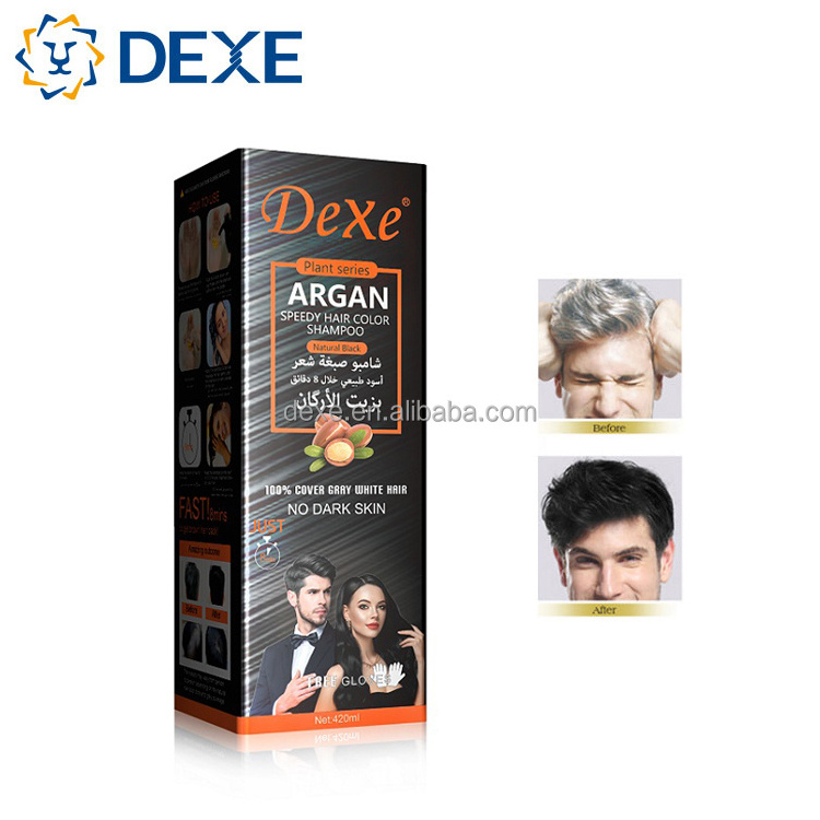 Dexe Cinema speed argan oil black hair color shampoo no dark skin 100% cover gray white hair original factory private label OEM