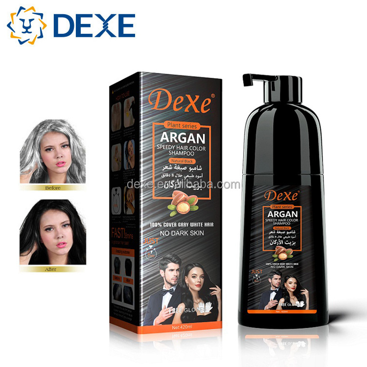 Dexe Cinema speed argan oil black hair color shampoo no dark skin 100% cover gray white hair original factory private label OEM