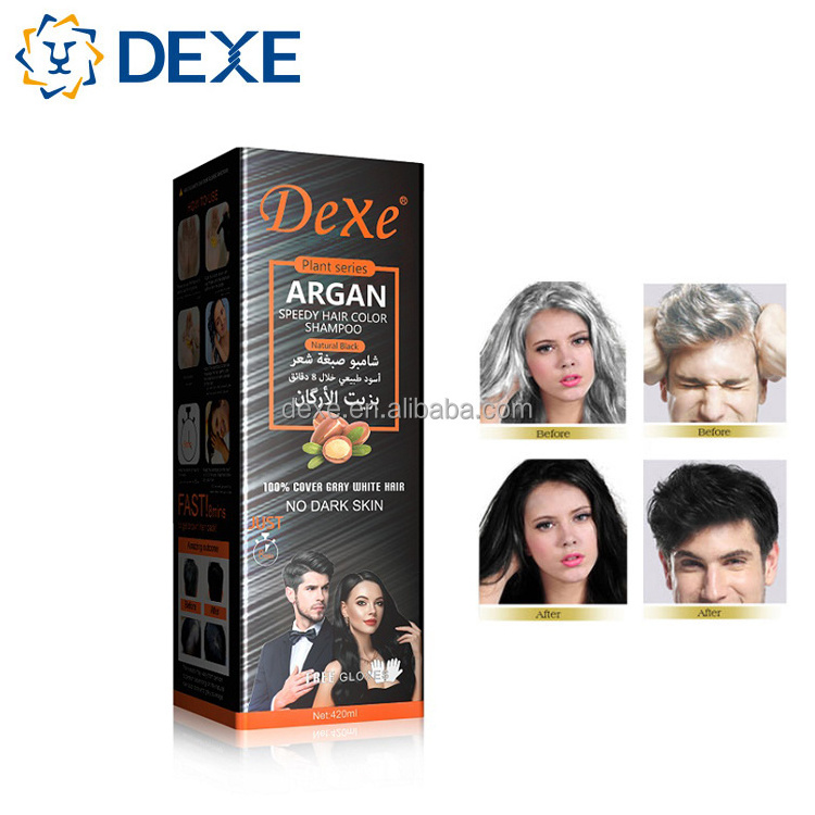 Dexe Cinema speed argan oil black hair color shampoo no dark skin 100% cover gray white hair original factory private label OEM