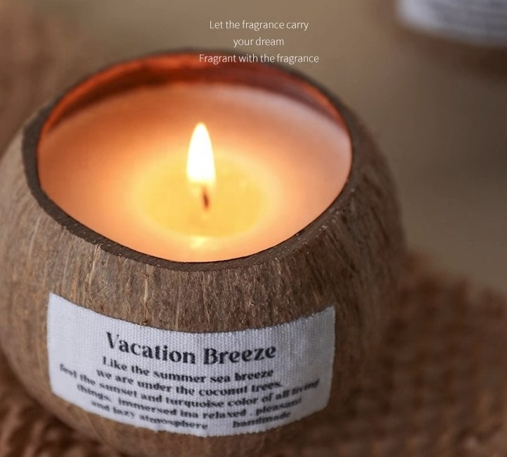 Soy Wax Handmade Cereal Candles Custom Scent Coconut Shell Scented Candle In Coconut Bowl