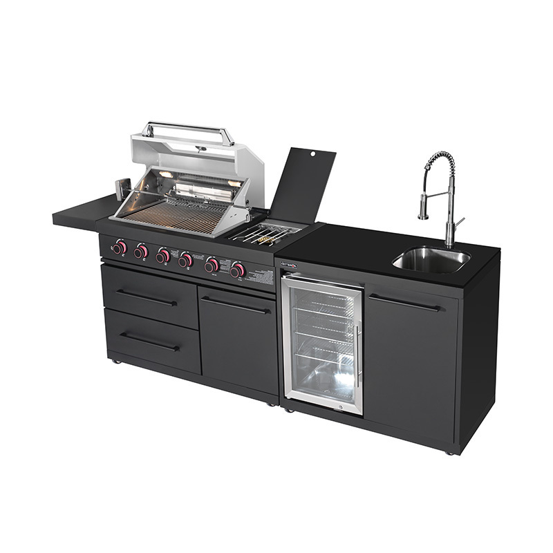 Black SUS304 Outdoor Kitchen Stainless Steel Cabinet Outdoor Kitchen With Side Gas Grill And Bbq Grill