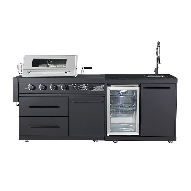 Black SUS304 Outdoor Kitchen Stainless Steel Cabinet Outdoor Kitchen With Side Gas Grill And Bbq Grill