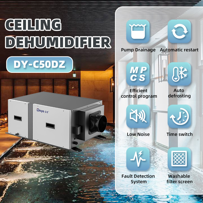 DY-C50DZ 50L approval adjustable humidistat ceiling mounted dehumidifier with fresh air ventilation