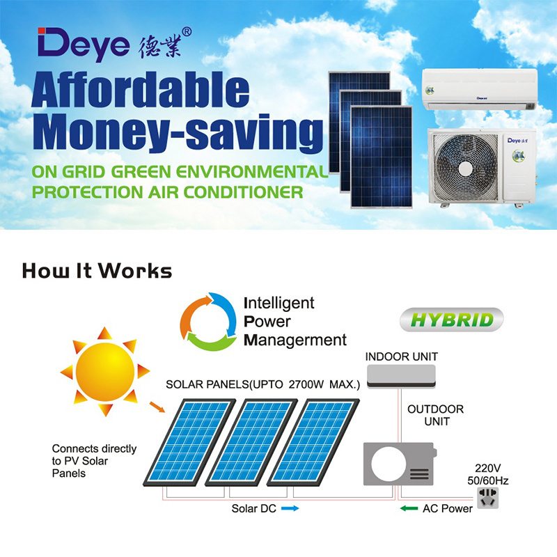 Deye off grid wall split smart wifi AC DC hybrid solar powered air conditioner