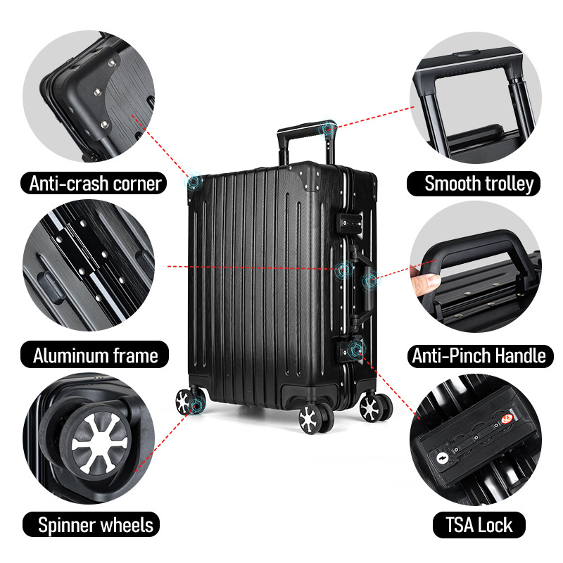 Custom 20/24/26/28 Inch Hard Shell Minimalist Aluminum Frame Travel Trolley Bag Luggage Suitcases With TSA Lock