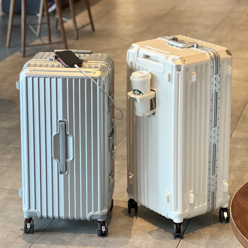 Custom 26/28/30/34 inch Large Capacity Aluminum Frame Trolley Travel Suitcases Luggage With USB Port And Cup Holder