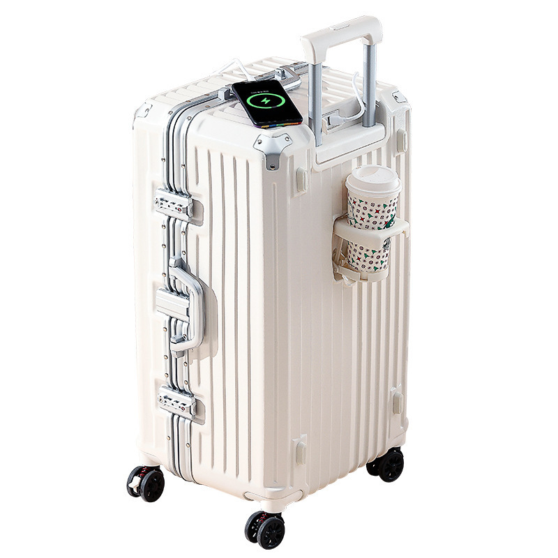 Custom 26/28/30/34 inch Large Capacity Aluminum Frame Trolley Travel Suitcases Luggage With USB Port And Cup Holder