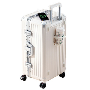 Custom 26/28/30/34 inch Large Capacity Aluminum Frame Trolley Travel Suitcases Luggage With USB Port And Cup Holder