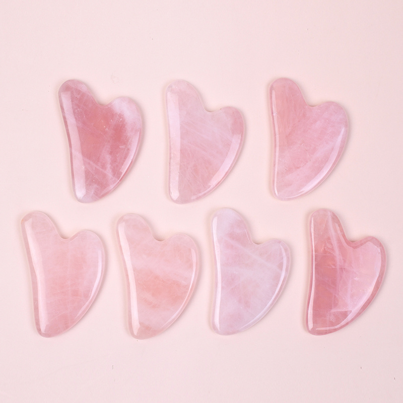 Natural Rose Quartz Gua Sha Face Skincare Beauty Tool Pink Crystal Jade Stone Guacha Board Custom Logo Facial Guasha Massager