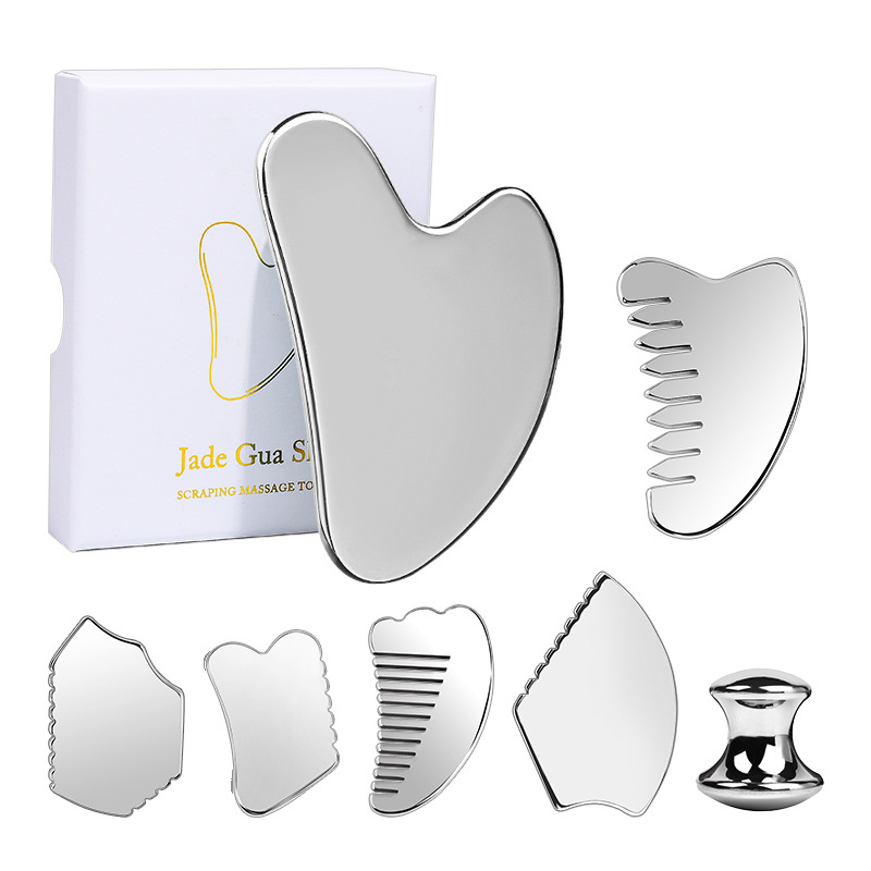 Optimal Price Wholesale Stainless Steel Gua Sha Facial Scraping Massage Tool Custom Logo Metal Stainless Steel GuaSha Set