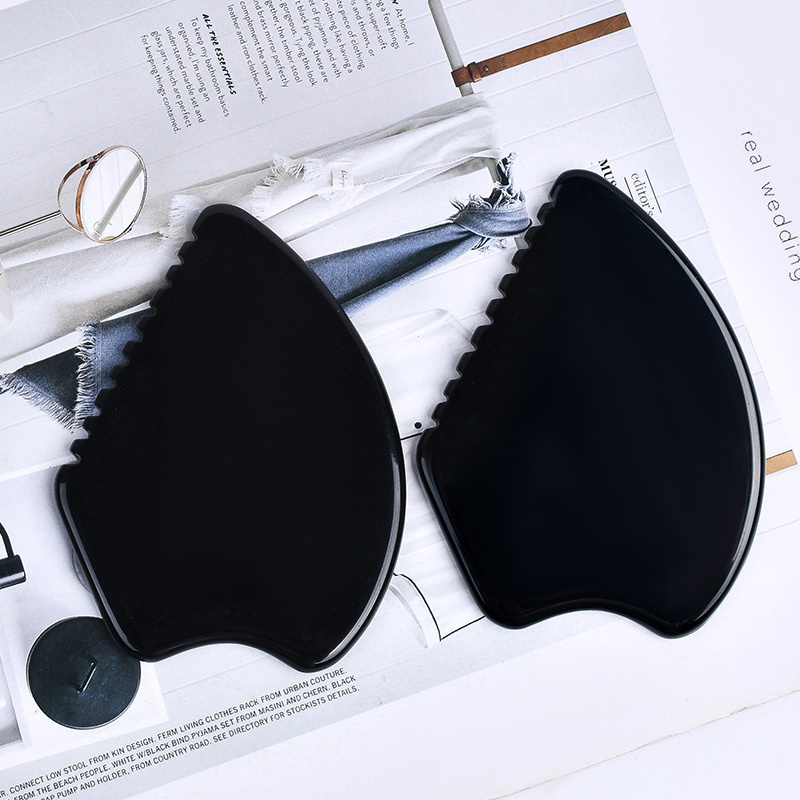 Custom Logo Real Natural Black Obsidian Nephrite Quartz Crystal Face Body Massage Facial Tool Green Jade Guasha Stone Gua Sha