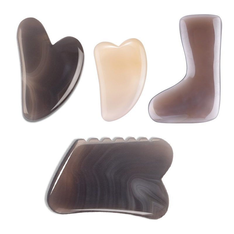 2024 Grey Agate Gua Sha Stone 100% Natural Grey Guasha Jade Custom Logo Scraping Tool Set Face Gua Sha Comb Beauty