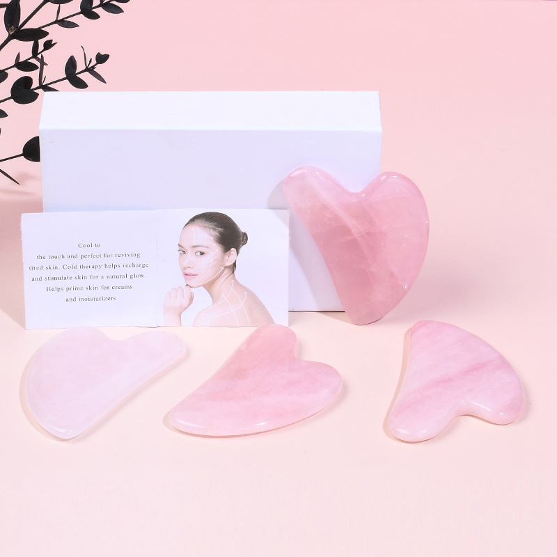 Custom Logo Pure Natural Pink Jade Body Guasha Board Crystal Rose Quartz Stone Facial Skin Care Massage Gua Sha Face Tool