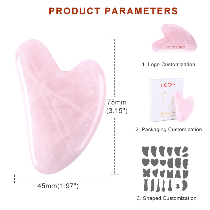 Wholesale Natural Rose Quartz Gua Sha Face Beauty Tool Pink Jade Gua Sha Stone Massager Custom Guasha Rose Quartz Products