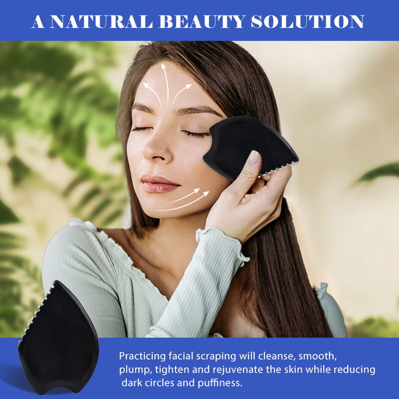 Custom Logo Pure Natural Black Bian Stone Facial Guasha Massager Remove Wrinkle Skincare Jade Stone Face Gua Sha Tool