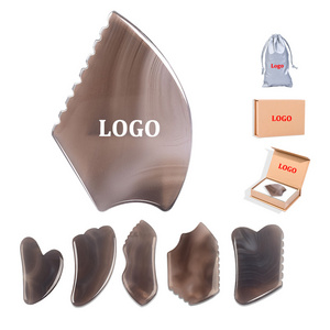 2024 Grey Agate Gua Sha Stone 100% Natural Grey Guasha Jade Custom Logo Scraping Tool Set Face Gua Sha Comb Beauty