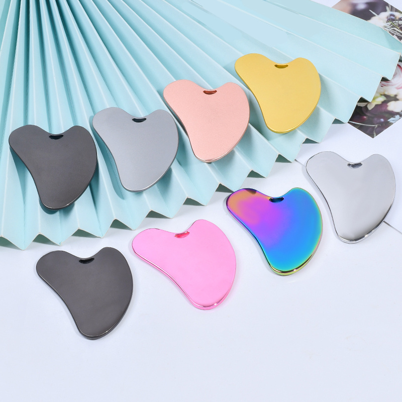 Custom Logo Rainbow Zinc Alloy Metal Guasha Face Skin Care Massage Tool Jade Body Gus Sha Set 304 Stainless Steel Facial Gua Sha