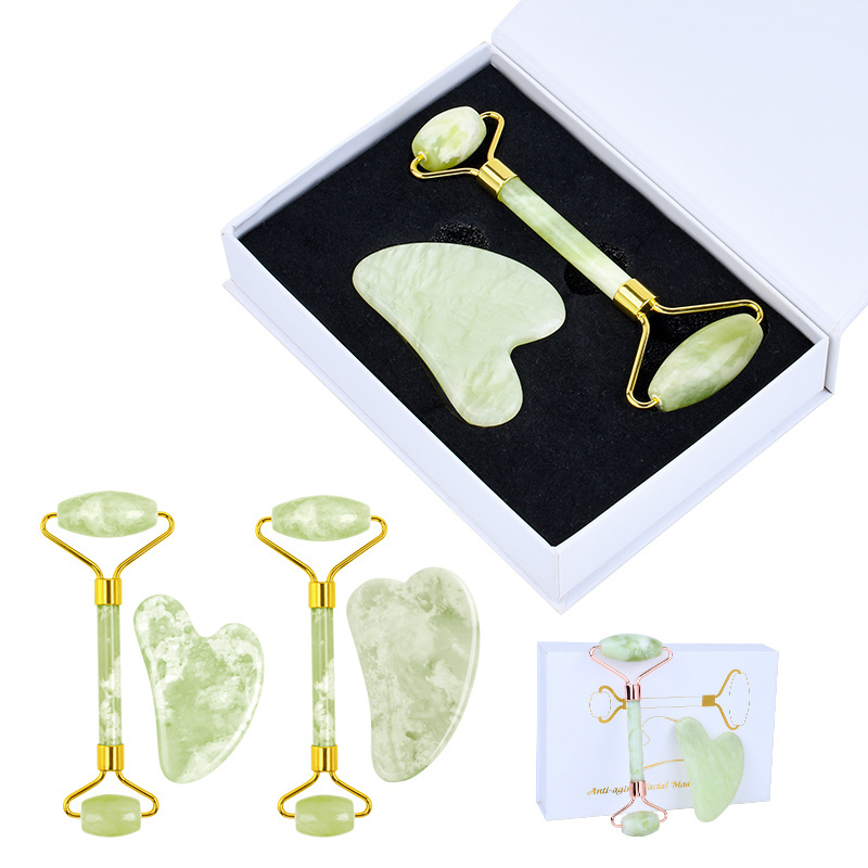 Skin Care Massage Set Natural Xiuyan Jade Stone Face Roller Guasha Kit Custom Logo OEM/ODM Facial Anti-aging Jade Roller Gua Sha