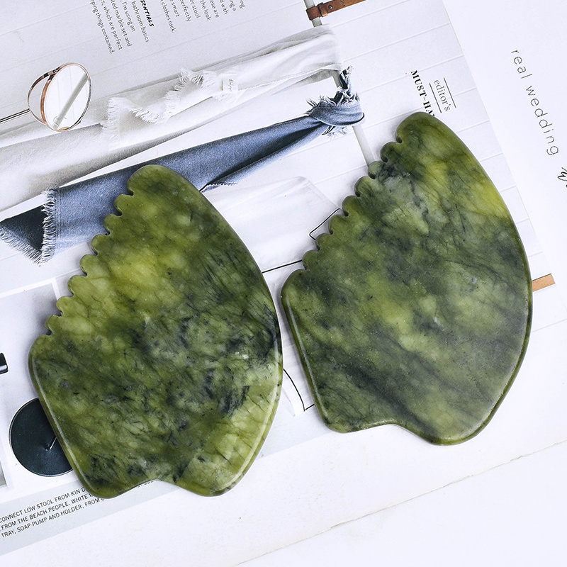 Custom Logo Real Natural Black Obsidian Nephrite Quartz Crystal Face Body Massage Facial Tool Green Jade Guasha Stone Gua Sha