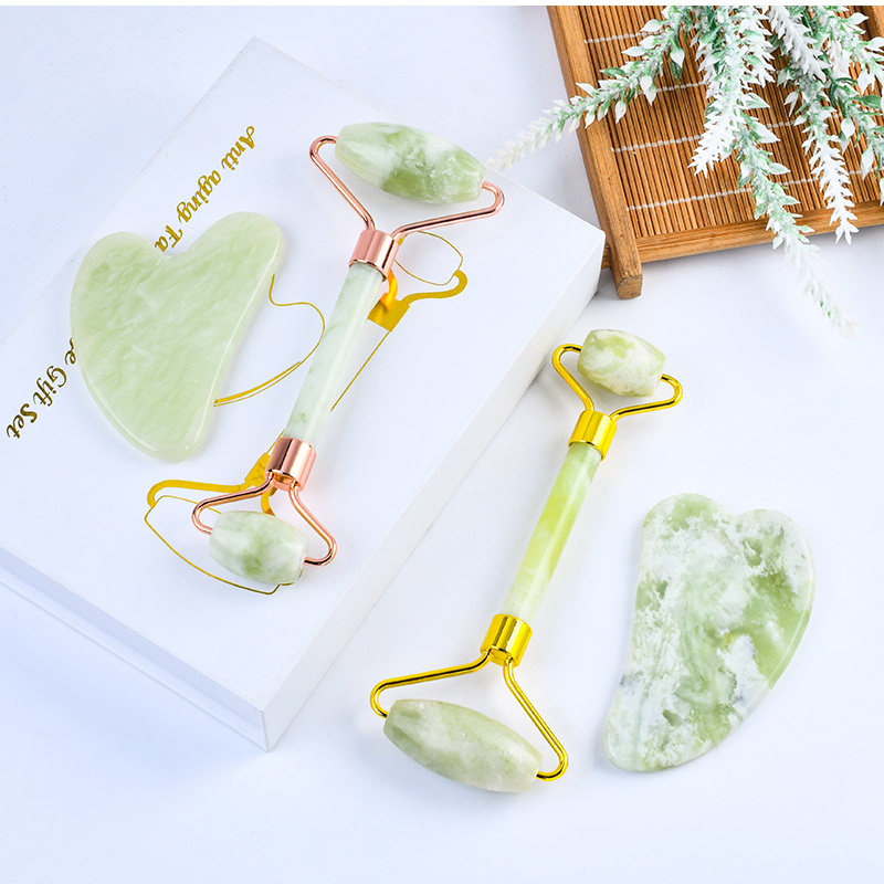 Skin Care Massage Set Natural Xiuyan Jade Stone Face Roller Guasha Kit Custom Logo OEM/ODM Facial Anti-aging Jade Roller Gua Sha