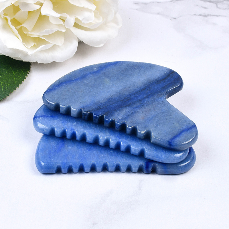 Jade Gus Sha Facial Massager Real Natural Blue Aventurine Anti-aging Guasha Tool Private Label Face Gua Sha Stone With Teeth