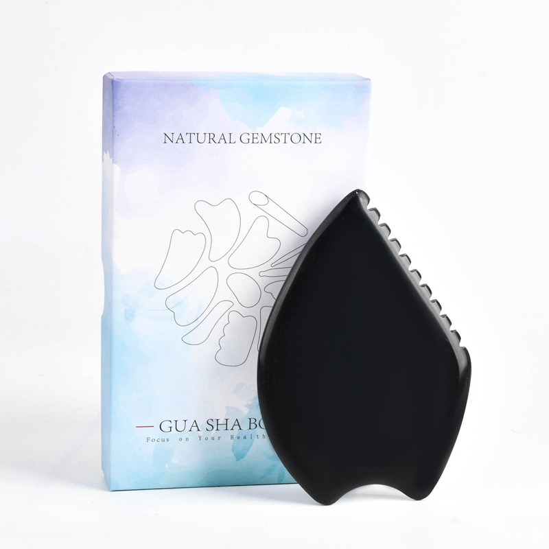 Real Bian Stone Body Facial Skincare Guasha Sawtooth Beauty Tool Custom Logo Face Lifting Black Obsidian Jade Gua Sha Massager