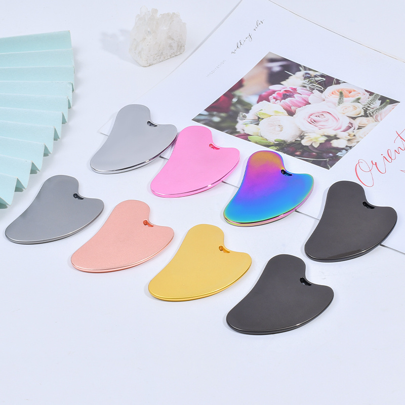 Custom Logo Rainbow Zinc Alloy Metal Guasha Face Skin Care Massage Tool Jade Body Gus Sha Set 304 Stainless Steel Facial Gua Sha