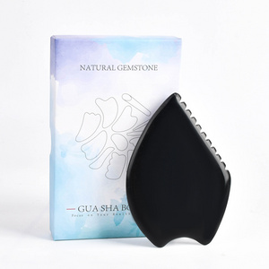 Custom Logo Pure Natural Black Bian Stone Facial Guasha Massager Remove Wrinkle Skincare Jade Stone Face Gua Sha Tool