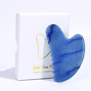 Jade Gus Sha Facial Massager Real Natural Blue Aventurine Anti-aging Guasha Tool Private Label Face Gua Sha Stone With Teeth