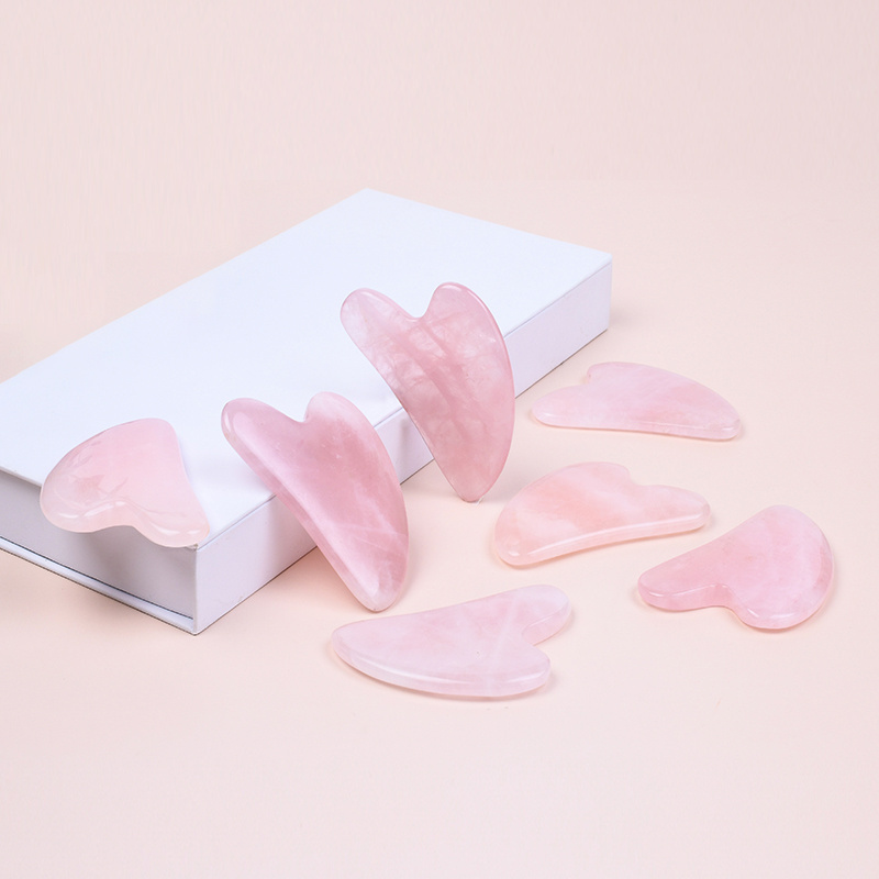 Natural Rose Quartz Gua Sha Face Skincare Beauty Tool Pink Crystal Jade Stone Guacha Board Custom Logo Facial Guasha Massager