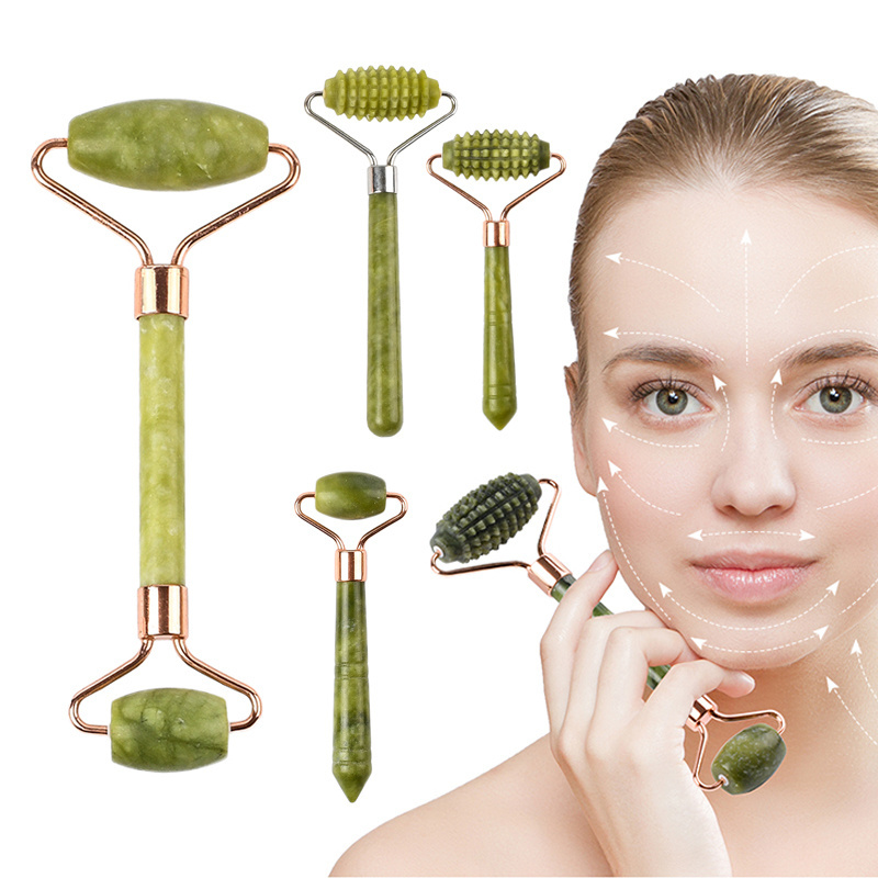 Private Label Natural Green Jade Facial Roller Massager Skin Tighten Jade Roller Green Stone Tool Jade Roller For Face Massage