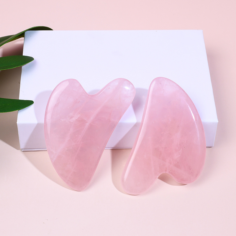 Custom Logo Pure Natural Pink Jade Body Guasha Board Crystal Rose Quartz Stone Facial Skin Care Massage Gua Sha Face Tool