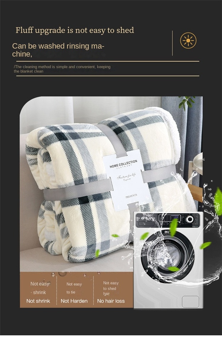 Hot Selling Winter Japanese Style Plaid Pattern Lamb Velvet Coral Velvet Double Blanket Bedroom Sofa Flannel Fleece Blanket