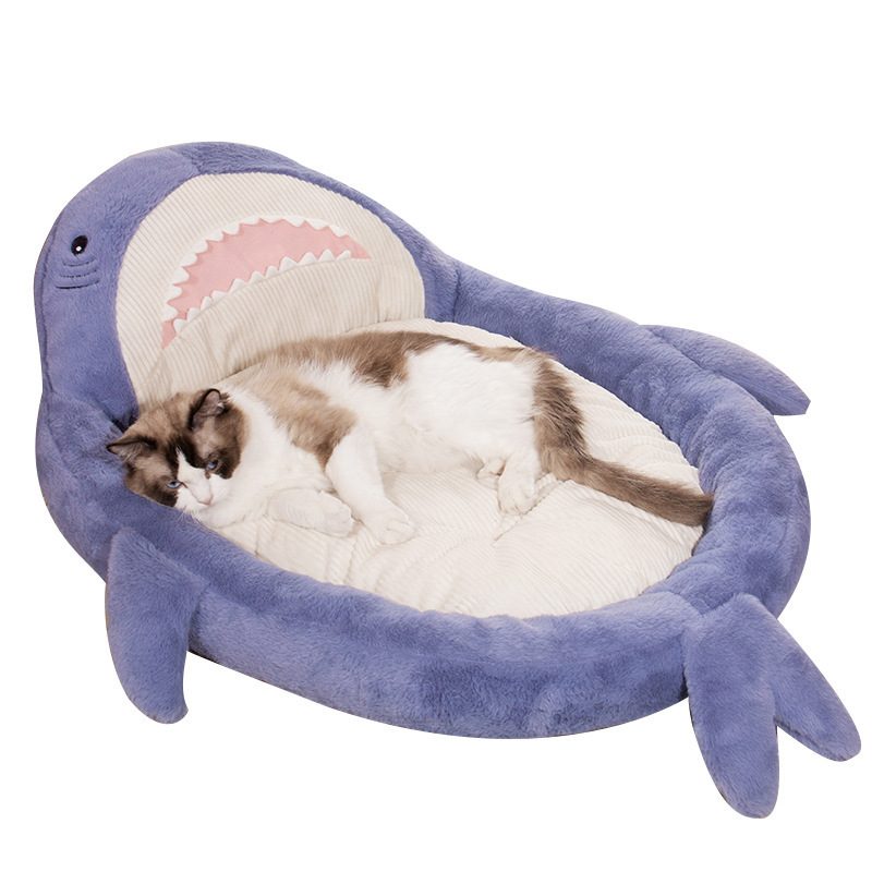 Cute Sleeping Shark Shape Padded Cat Mat Cozy Cat Bed Warm Small Pet Dog Calming Pet Sofa Mat Bed