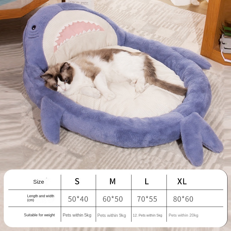 Cute Sleeping Shark Shape Padded Cat Mat Cozy Cat Bed Warm Small Pet Dog Calming Pet Sofa Mat Bed