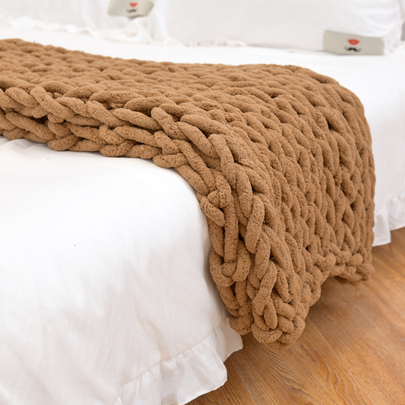 Large Chunky Knitted Chenille Blanket Super Soft Luxurious Chunky Knit Blanket Throw Handmade Knitting For Bed Or Sofa