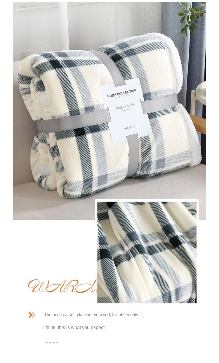 Hot Selling Winter Japanese Style Plaid Pattern Lamb Velvet Coral Velvet Double Blanket Bedroom Sofa Flannel Fleece Blanket