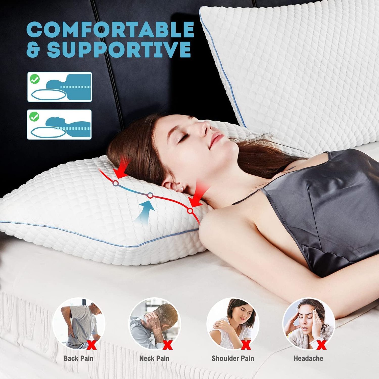 Best Healthy Neck Care Cooling Gel Bamboo Adjustable Height Shredded Memory Foam Pillow