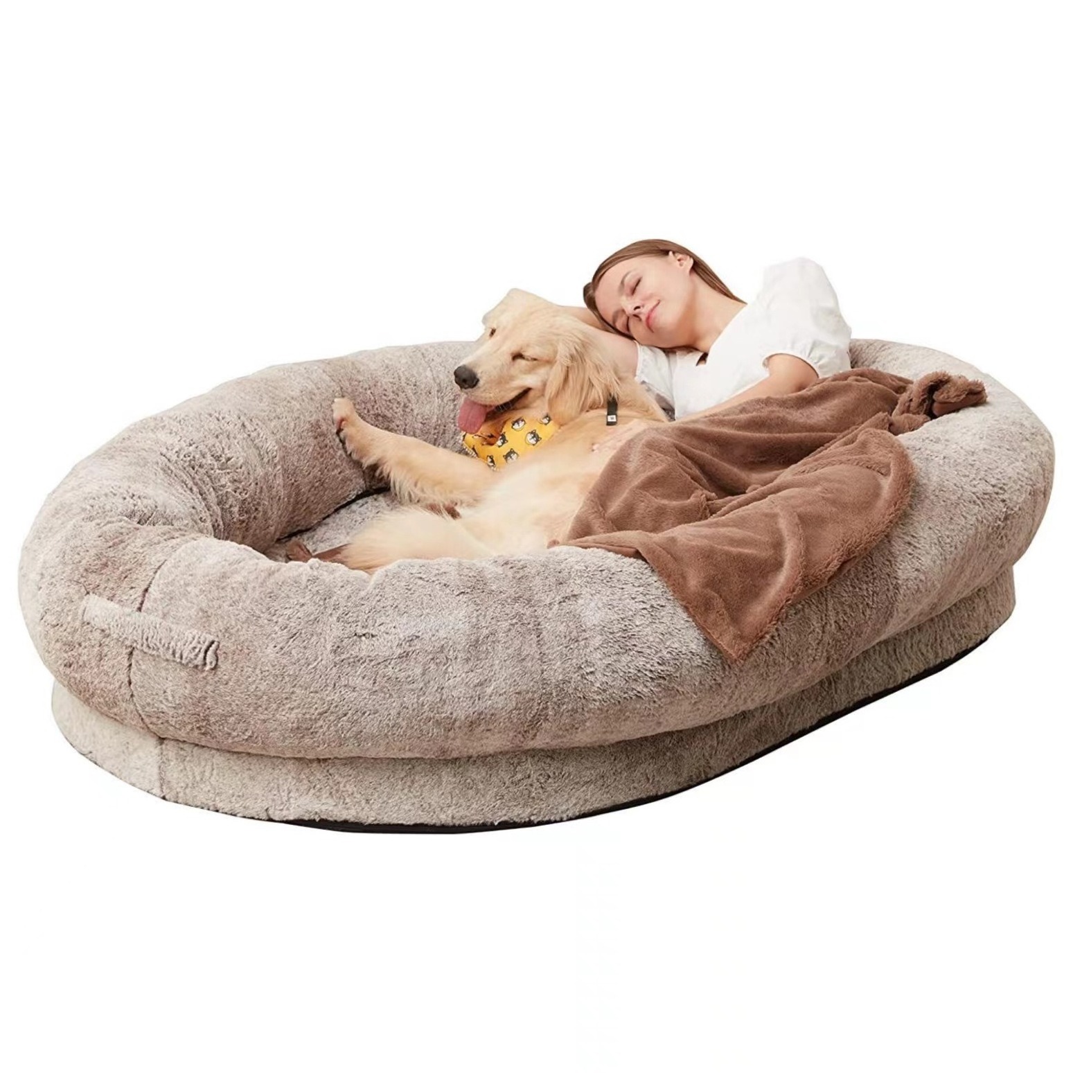 Custom Popular Designer Luxury Pet Bed for Modern Home with Blanket Human Giant Size Plush Large Dog Bed